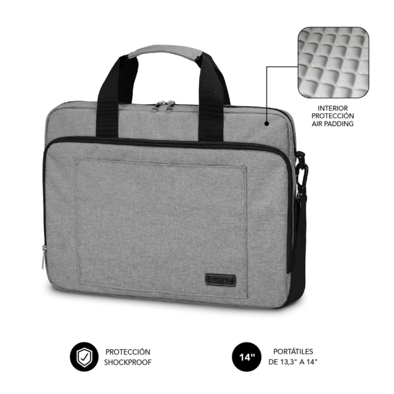 Maletín Subblim Air Padding Laptop Bag para Portátiles hasta 14"- Cinta para Trolley- Gris