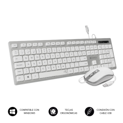 Teclado y Ratón Subblim Combo Wired Ergo Keys Silent Flat HQ- Plata y Blanco