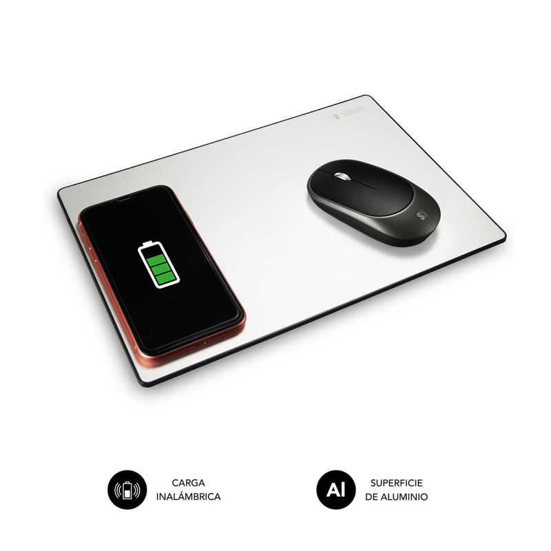 CARGADOR SUBBLIM MOUSEPAD WIRELESS CHARGER ALUMINUM SILVER 10W