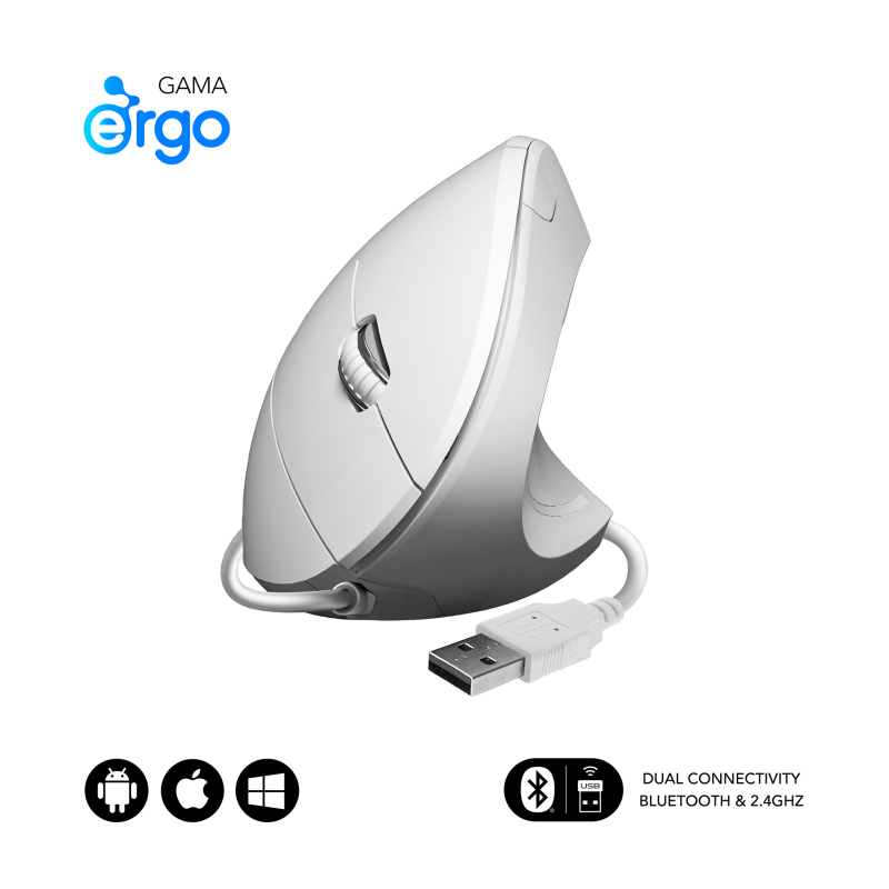 Ratón Ergonómico Subblim Glide Vertical Ergo Wired- Hasta 1600 DPI- Blanco