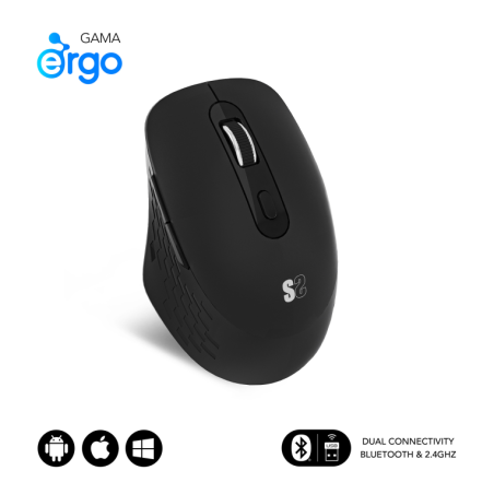 Ratón Ergonómico Inalámbrico por Bluetooth- 2-4GHz Subblim Curve Ergo Dual Battery- Batería recargable- Hasta 1600 DPI- Negro