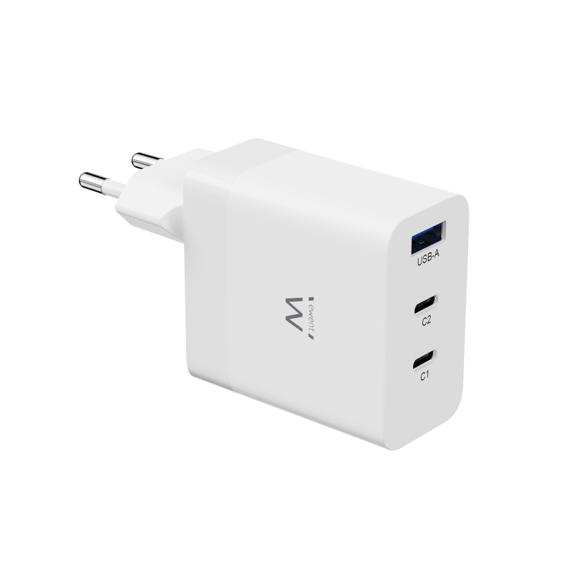 CARGADOR MOVIL EWENT CARGA RAPIDA PUERTOS 2 USB-C Y 1 USB-A 65W BLANCO