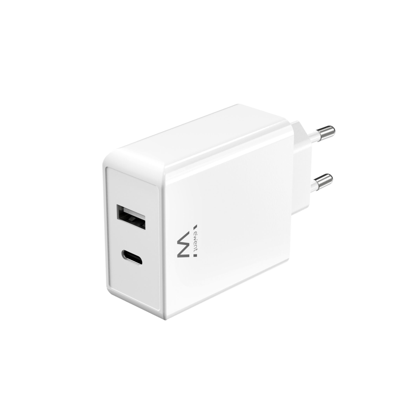 CARGADOR MOVIL EWENT CARGA RAPIDA PUERTOS USB-C Y USB-A 45W BLANCO