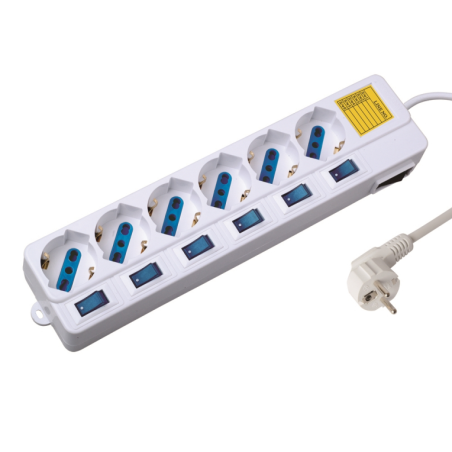 REGLETA EWENT 6 TOMAS SHUKO VERSION BLANCA 16A CON INTERRUPTOR ON-OFF 1-5M