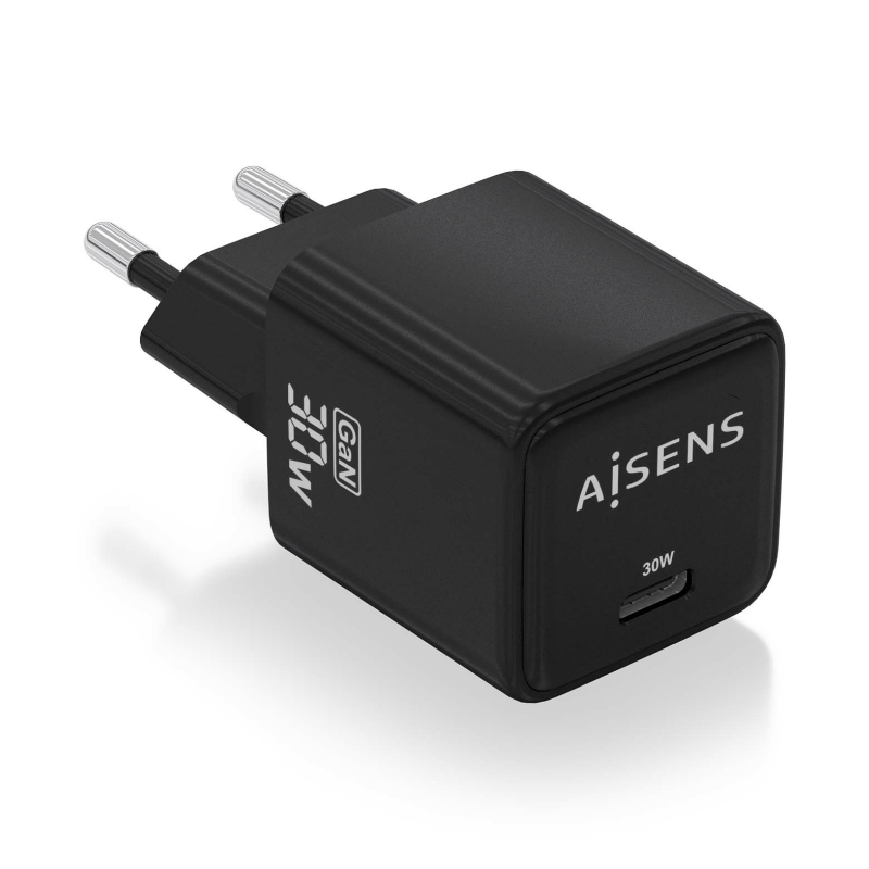 Cargador Gan de Pared Aisens ASCH-30W1P036-BK- 1xUSB Tipo-C- 30W