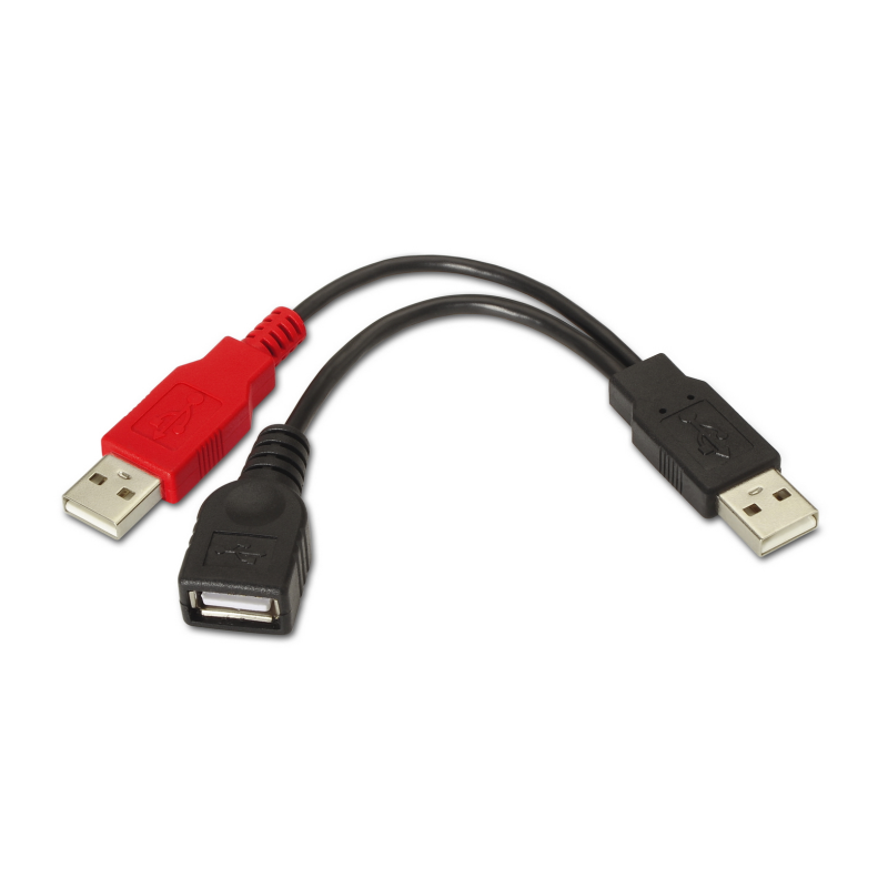 Cable USB 2-0 + Alimentación Aisens A101-0030- USB Hembra + USB Macho - USB Macho- 15cm- Negro- Rojo