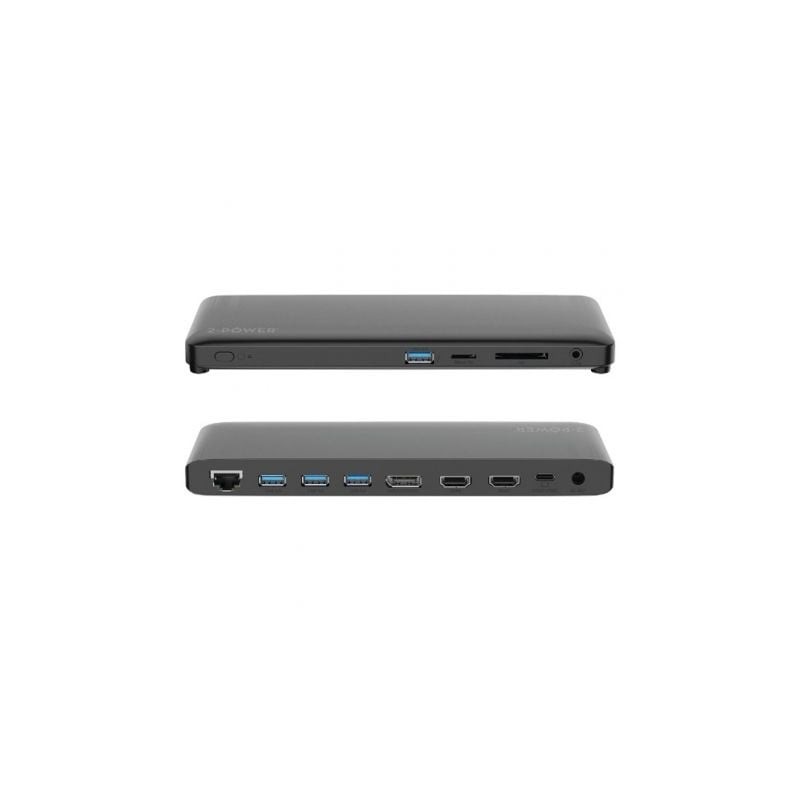 Docking USB Tipo-C 2-Power DOC0117A- 4xUSB- 1xUSB Tipo-C PD- 2xHDMI- 1xDisplayPort- 1xJack- 1xRJ45- 1xLector Tarjetas SD- Gris