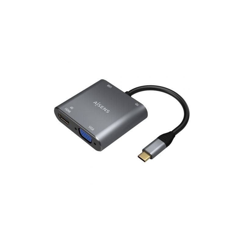 Conversor Aisens A109-0626- HDMI Hembra - VGA Hembra - USB Tipo-C Macho - USB Hembra - USB Tipo-C Hembra- 15cm- Gris