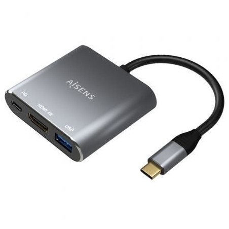 Conversor Aisens A109-0669- USB Tipo-C Macho- HDMI Hembra - USB Hembra - USB Tipo-C Hembra- 15cm- Gris