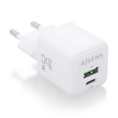 Cargador Gan de Pared Aisens ASCH-25W2P014-W- 1xUSB Tipo-C- 1xUSB- 25W