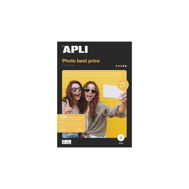 Papel Fotográfico Apli Bestprice 11804- DIN A4- 140g- 100 Hojas- Brillante