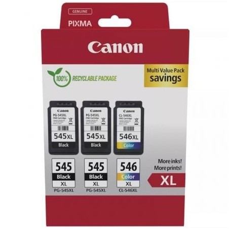 Cartucho de Tinta Original Canon PG-545XL + CL-546XL Multipack Alta Capacidad- 2x Negro- Tricolor