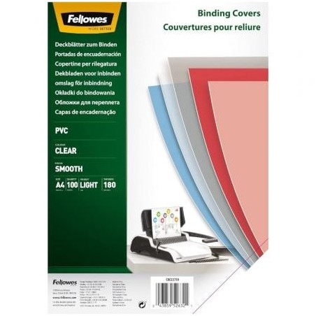 Portadas de PVC Fellowes 5375901- A4- 180 Micras- 100 unidades- Transparente