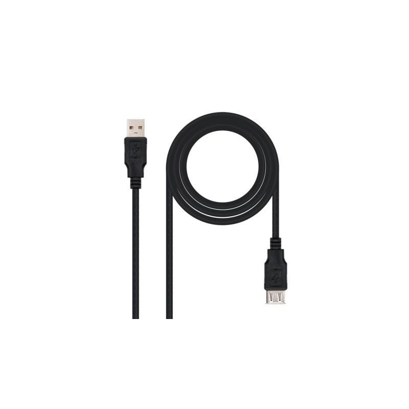 Cable Alargador USB 2-0 Nanocable 10-01-0203-BK- USB Macho - USB Hembra- 1-8m- Negro