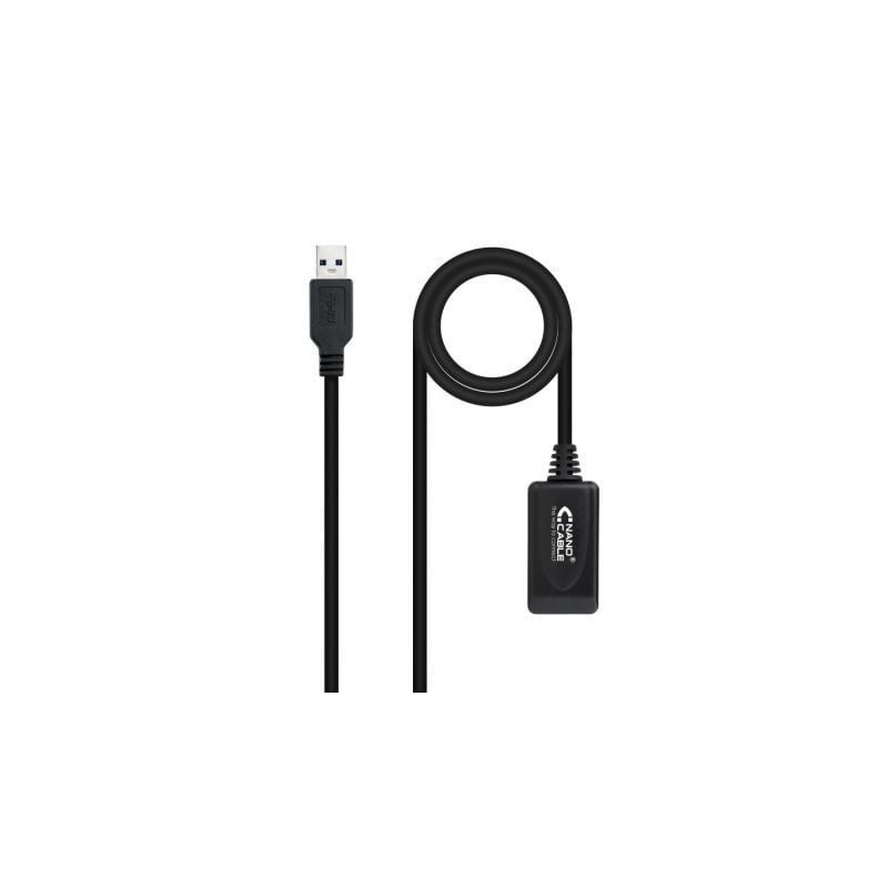 Cable Alargador USB 3-0 con Amplificador Nanocable 10-01-0311- USB Macho - USB Hembra- 5m- Negro