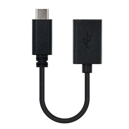 Cable USB 2-0 Tipo-C Nanocable 10-01-2400- USB Tipo-C Macho - USB Hembra- 15cm- Negro