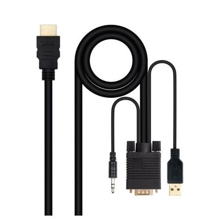 Cable Conversor Nanocable 10-15-4350- HDMI Macho - VGA Hembra - Jack 3-5 Macho - USB Macho- 1-8m- Negro