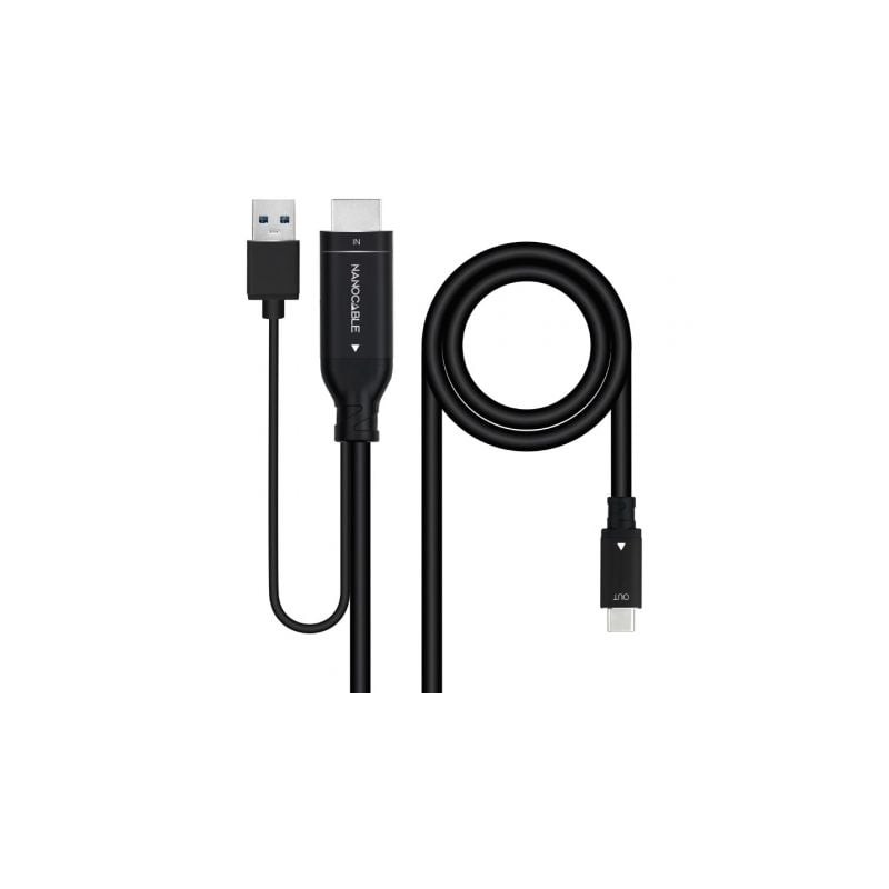 Cable HDMI Nanocable 10-15-4354- HDMI Macho - USB Macho- USB Tipo-C Macho- 1-8m- Negro