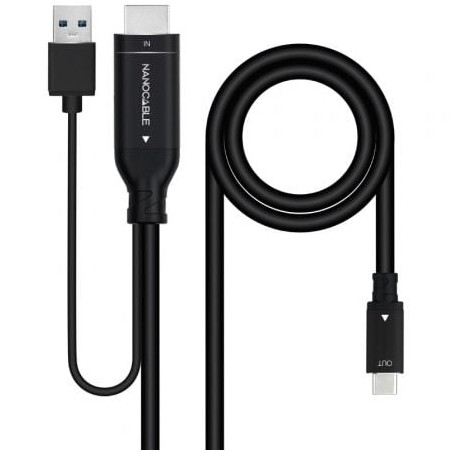 Cable HDMI Nanocable 10-15-4354- HDMI Macho - USB Macho- USB Tipo-C Macho- 1-8m- Negro