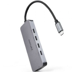 Hub USB Tipo-C Nanocable 10-16-4505- 4xUSB Tipo-C- 1xUSB Tipo-C DP- Gris