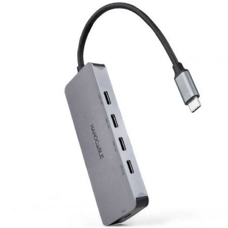 Hub USB Tipo-C Nanocable 10-16-4505- 4xUSB Tipo-C- 1xUSB Tipo-C DP- Gris