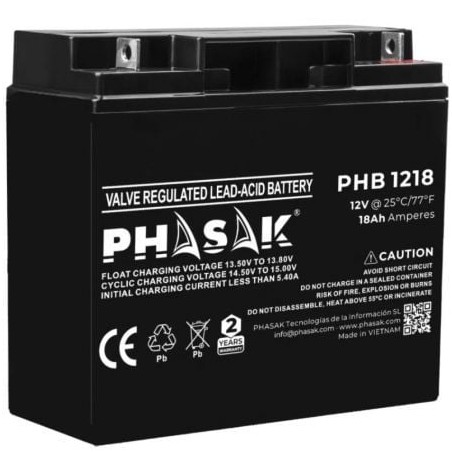 Batería Phasak PHB 1218 compatible con SAI-UPS PHASAK según especificaciones