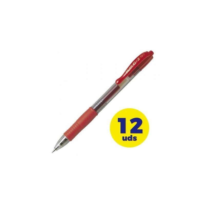 Caja de Bolígrafos de Tinta de Gel Retráctil Pilot G-2- 12 unidades- Rojos