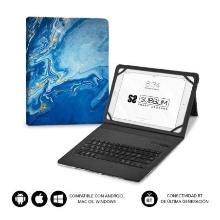 Funda con Teclado Subblim Keytab Pro Bluetooth para Tablets de 9"-11"- Marmol Azul