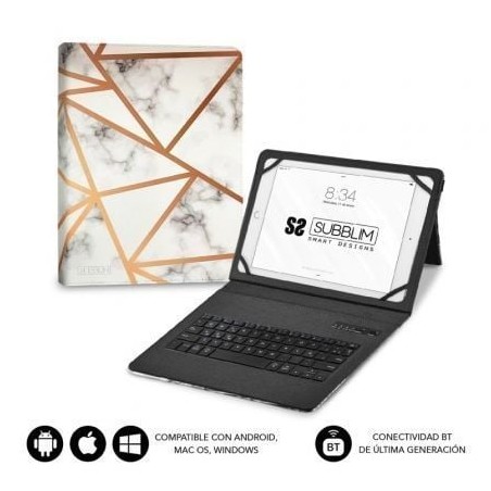 Funda con Teclado Subblim Keytab Pro Bluetooth para Tablets de 9"-11"- Marmol Blanco