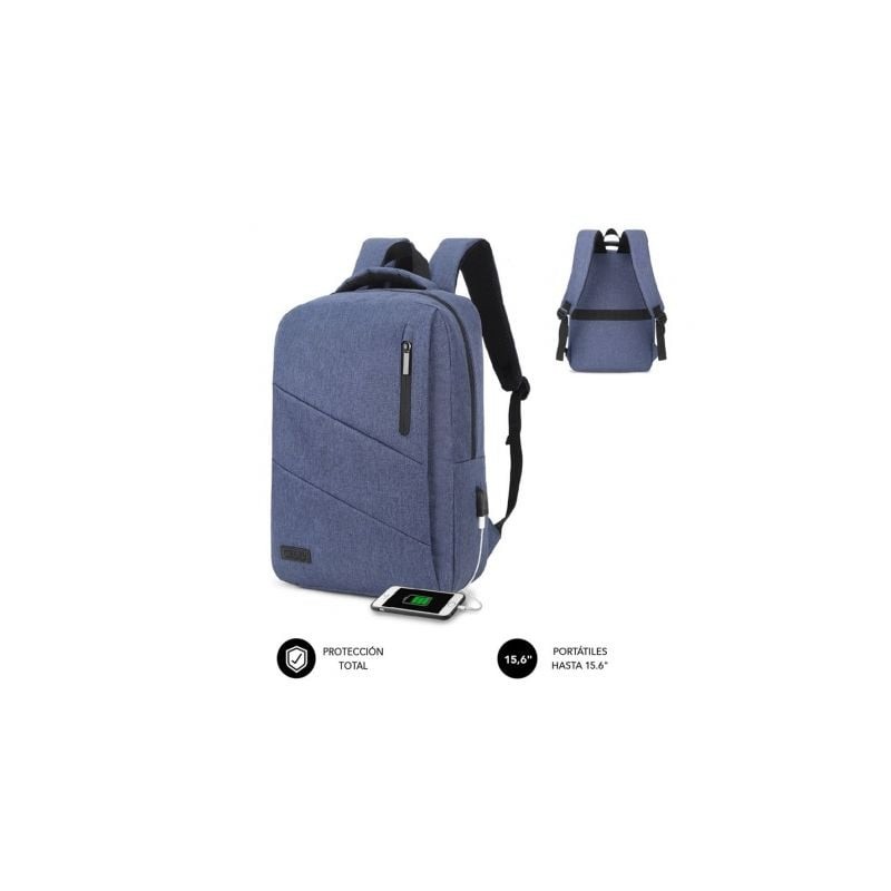 Mochila Subblim City Backpack para Portátiles hasta 15-6"- Puerto USB- Azul