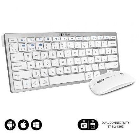 Teclado y Ratón Inalámbrico Subblim OCO010 Combo Multidispositivo Compacto- Plata