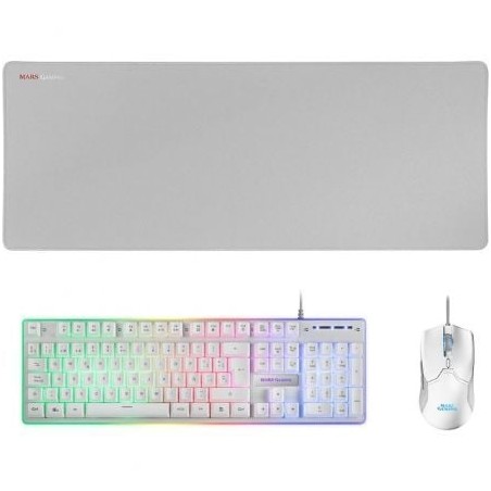 Pack Gaming Mars Gaming MCPX- Teclado H-MECH + Ratón Óptico + Alfombrilla- Blanco