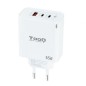 Cargador Gan de Pared TooQ TQWC-GANQC2PD65WT- 2xUSB Tipo-C- 1xUSB- 65W