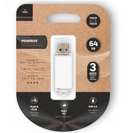 Pendrive 64GB Tech One Tech Basic USB 2-0- Blanco