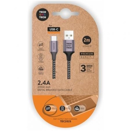 Cable USB 2-0 Tech One Tech TEC2023- USB Tipo-C Macho - USB Macho- 2m- Gris