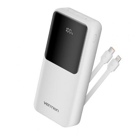 Powerbank 20000mAh Vention FHPW0- 22-5W- Blanca- Incluye Cable USB TIpo-C y Lightning