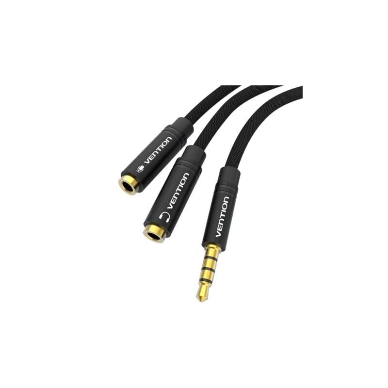 Cable Estéreo Vention BBMBY- Jack 3-5 Macho - 2x Jack 2-5 Hembra- 30cm- Negro