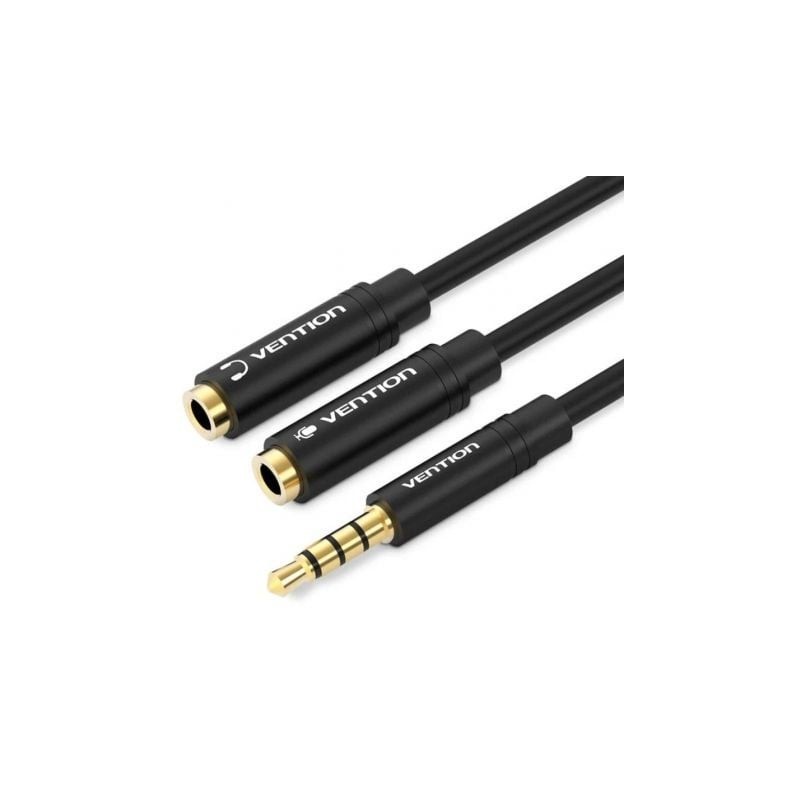 Cable Estéreo Vention BBVBY- Jack 3-5 Macho - 2x Jack 3-5 Hembra- 30cm- Negro