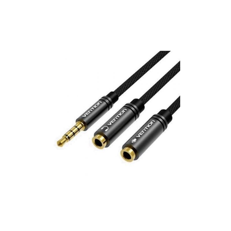 Cable Estéreo Vention BBWBY- Jack 3-5 Macho - 2x Jack 3-5 Hembra- 30cm- Negro