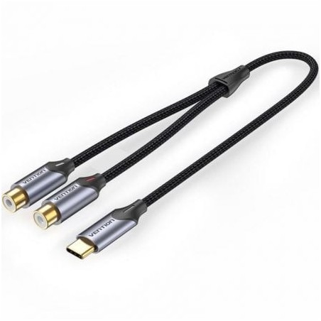 Cable Conversor Vention BGVHD- 2x RCA Hembra - USB Tipo-C Macho- 50cm- Gris