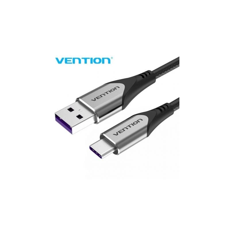 Cable USB 2-0 Tipo-C Vention COFHG- USB Tipo-C Macho - USB Macho- Hasta 100W- 480Mbps- 1-5m- Gris