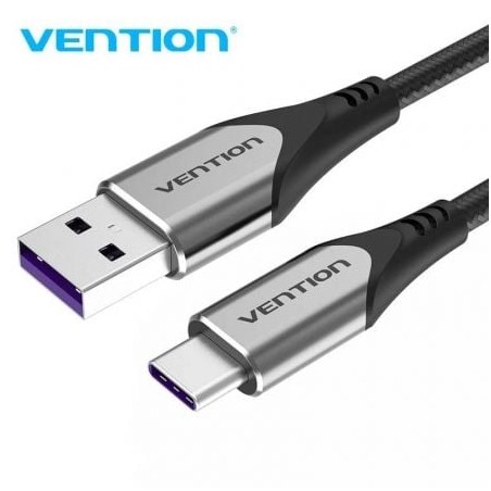 Cable USB 2-0 Tipo-C Vention COFHG- USB Tipo-C Macho - USB Macho- Hasta 100W- 480Mbps- 1-5m- Gris