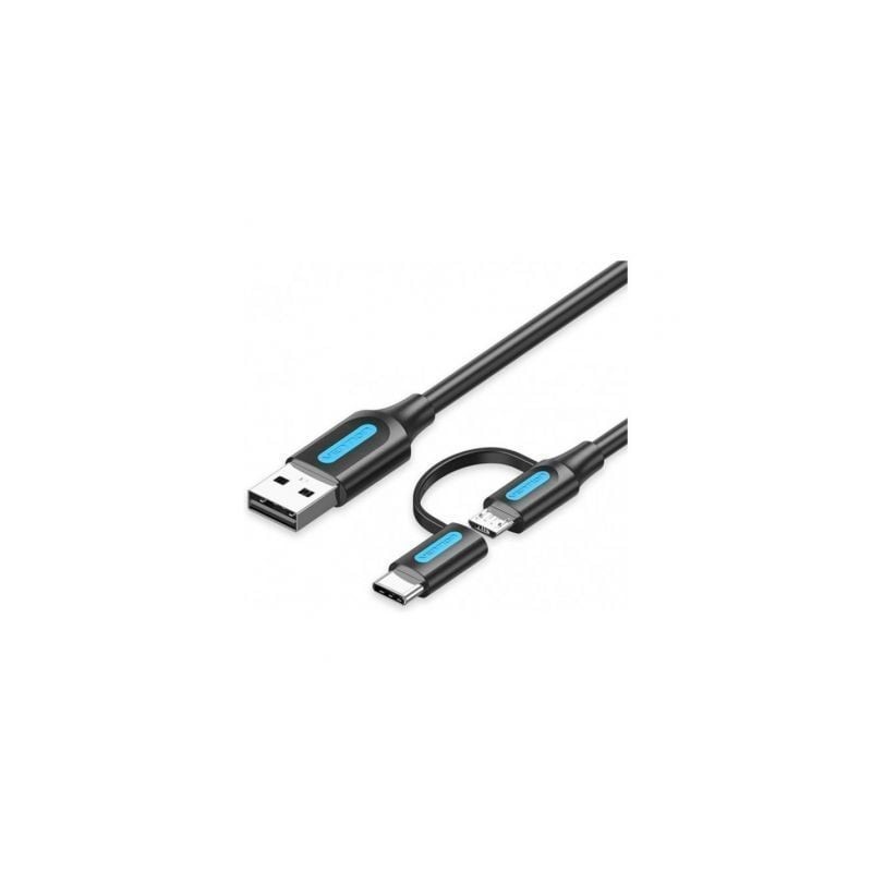 Cable USB 2-0 Vention CQDBD- USB Macho - MicroUSB Macho- USB Tipo-C Macho- 480Mbps- 50cm- Negro