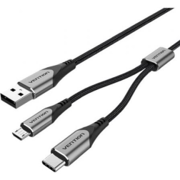 Cable USB 2-0 Vention CQGHD- USB Tipo-C Macho- MicroUSB Macho - USB Macho- 50cm- Negro