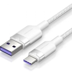 Cable USB 2-0 Tipo-C Vention CTOWF- USB Tipo-C Macho - USB Macho- Hasta 100W- 480Mbps- 1m- Blanco