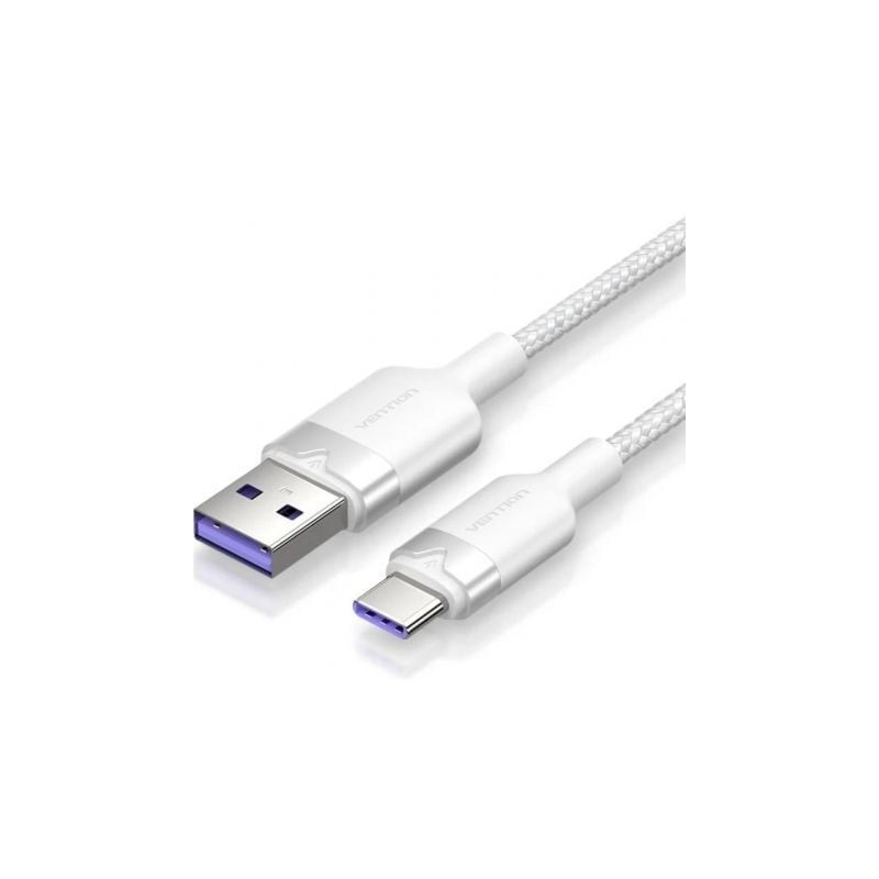 Cable USB 2-0 Tipo-C Vention CTOWF- USB Tipo-C Macho - USB Macho- Hasta 100W- 480Mbps- 1m- Blanco