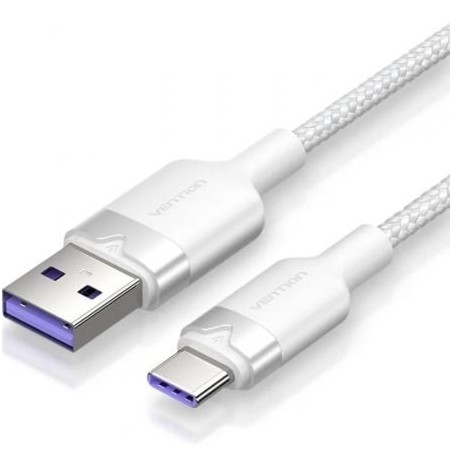 Cable USB 2-0 Tipo-C Vention CTOWF- USB Tipo-C Macho - USB Macho- Hasta 100W- 480Mbps- 1m- Blanco