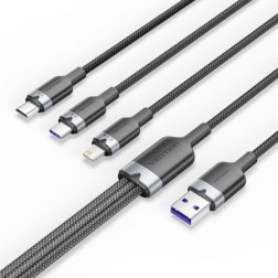 Cable USB 2-0 Lightning Vention CTPBG- USB Macho- USB Tipo-C Macho - MicroUSB Macho - Lightning Macho- 1-5m- Negro