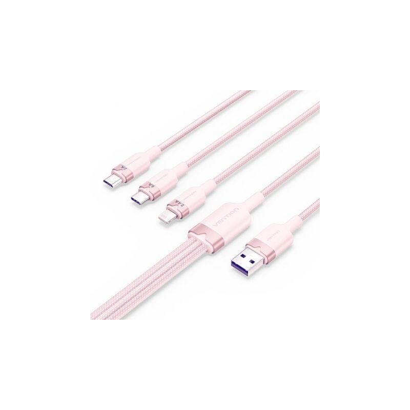 Cable USB 2-0 Lightning Vention CTRPG- USB Macho- USB Tipo-C Macho - MicroUSB Macho - Lightning Macho- 1-5m- Rosa