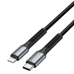 Cable USB Tipo-C Lightning Vention H16BF- Lightning Macho - USB Tipo-C Macho- 27W- 480Mbps- 1m- Negro